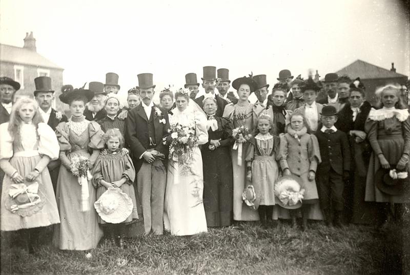 Amistead Wedding.jpg - Possibly Long Preston. Man to the right of groom, with white beard, appears in several Long Preston Photos